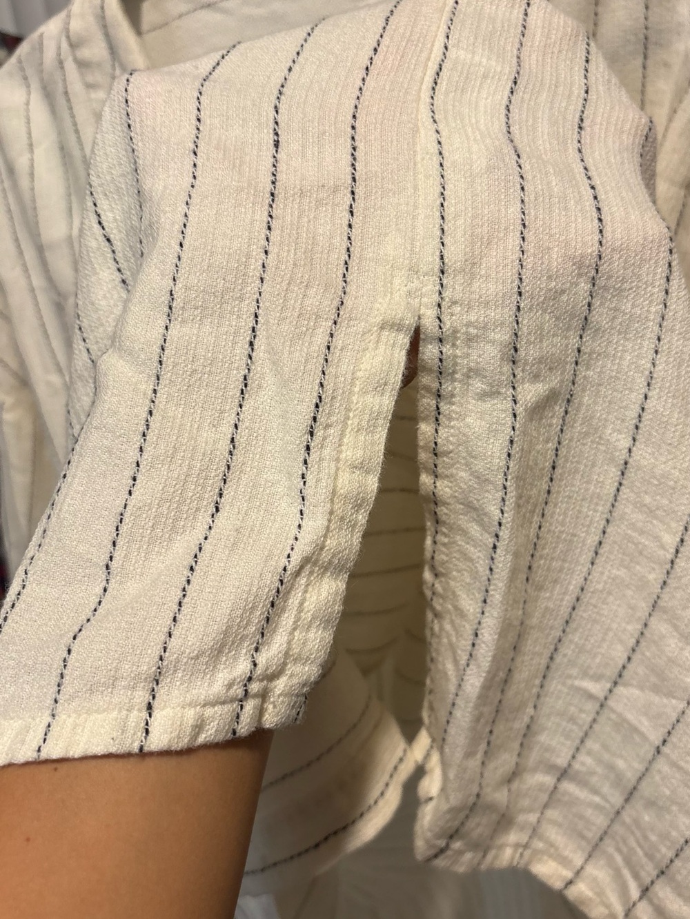 Eileen Fisher Cream Button-Front Shirt with Navy Stripes - Picture 5 of 9